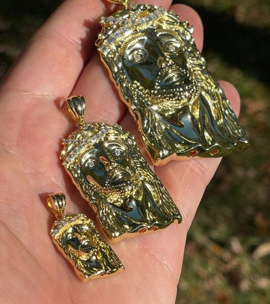 MOISSANITE Baguette Jesus Piece Pendant - 14k Gold Vermeil 925 Silver  - 3 Sizes 1"-2.5"