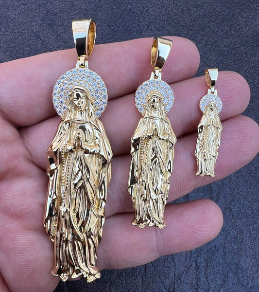 MOISSANITE Virgin Mary Guadalupe  Pendant - 14k Gold Vermeil 925 Silver - 3 Sizes 1"-3"