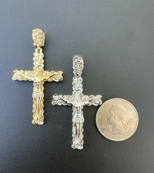 MOISSANITE Crucifix Jesus Iced Out Hip Hop Cross Pendant - 14k Yellow Gold Vermeil Or 925 Silver - Large 2.5"