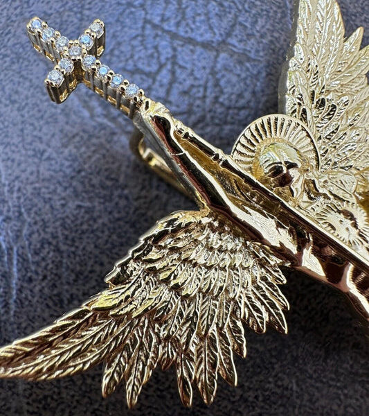 MOISSANITE Saint St Michael Slaying Dragon Archangel Pendant - 14k Gold Vermeil 925 Silver - 3 Sizes 1"-3"