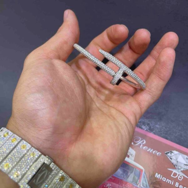 14K WHITE GOLD ICED OUT NAIL BANGEL BRACELET