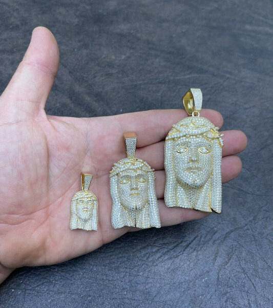 MOISSANITE Fully Iced Jesus Pendant - 14k Gold Vermeil 925 Silver  - 3 Sizes 1.5"-3.25"