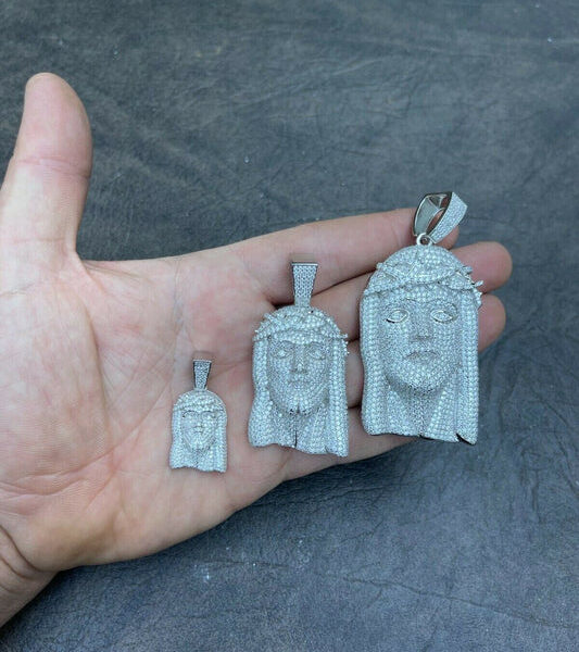 MOISSANITE Fully Iced Jesus Pendant - 925 Silver  - 3 Sizes 1.5"-3.25"