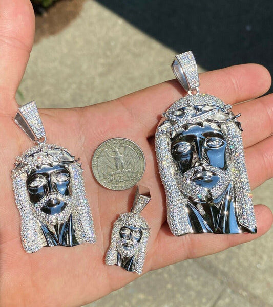 MOISSANITE Iced Out Hip Hop Jesus Face Pendant - 925 Silver - 3 Sizes 1"-3"