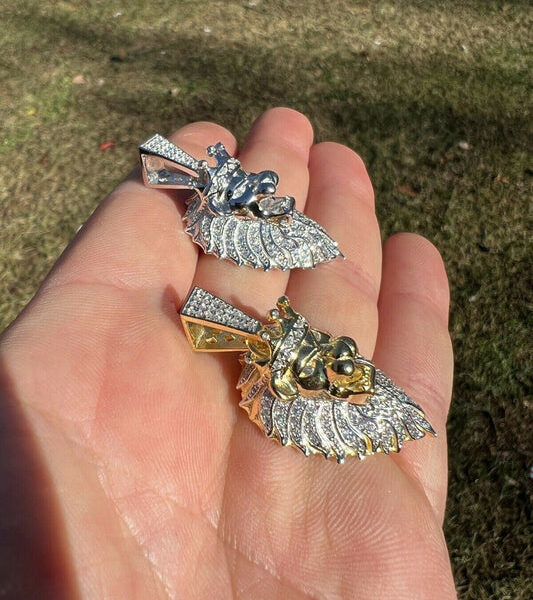 MOISSANITE Rasta Lion Crown Pendant - 14k Gold Vermeil Or 925 Silver - Small 1.5"