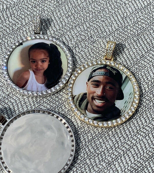 MOISSANITE Custom Photo Memory Pendant - 14k Yellow/Rose Gold Vermeil Or 925 Silver - Medium 2"