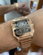 Luxury Rose Gold Skeleton Watch with Diamond Encrusted Design
