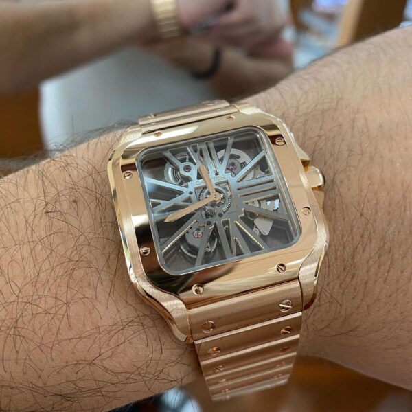 Luxury Rose Gold Skeleton Watch with Diamond Encrusted Design