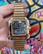Luxury Rose Gold Skeleton Watch with Diamond Encrusted Design - Image 3