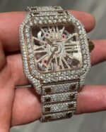 Custom Diamond-Encrusted Cartier Skeleton Watch in Rose Gold