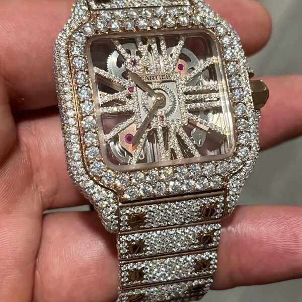Custom Diamond-Encrusted Cartier Skeleton Watch in Rose Gold