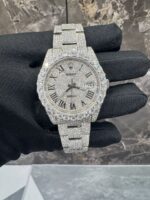 Custom Diamond-Encrusted Rolex Datejust Watch with Roman Numerals