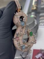 Custom Floral Diamond Pendant Necklace with Multi-Colored Gems - Image 2