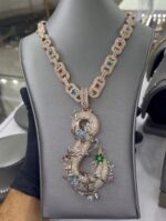 Custom Floral Diamond Pendant Necklace with Multi-Colored Gems