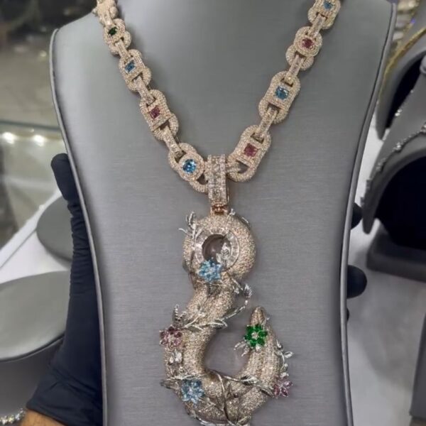 Custom Floral Diamond Pendant Necklace with Multi-Colored Gems