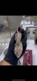 Custom Floral Diamond Pendant Necklace with Multi-Colored Gems - Image 3