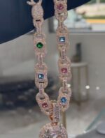 Custom Floral Diamond Pendant Necklace with Multi-Colored Gems - Image 4