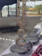 Custom Floral Diamond Pendant Necklace with Multi-Colored Gems - Image 5