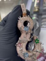Custom Floral Diamond Pendant Necklace with Multi-Colored Gems - Image 6