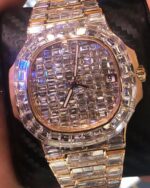 Patek Philippe Rose Gold Diamond-Studded Watch with Baguette Diamonds