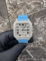 Cartier Santos Watch with Blue Rubber Strap – Luxury Men’s Timepiece