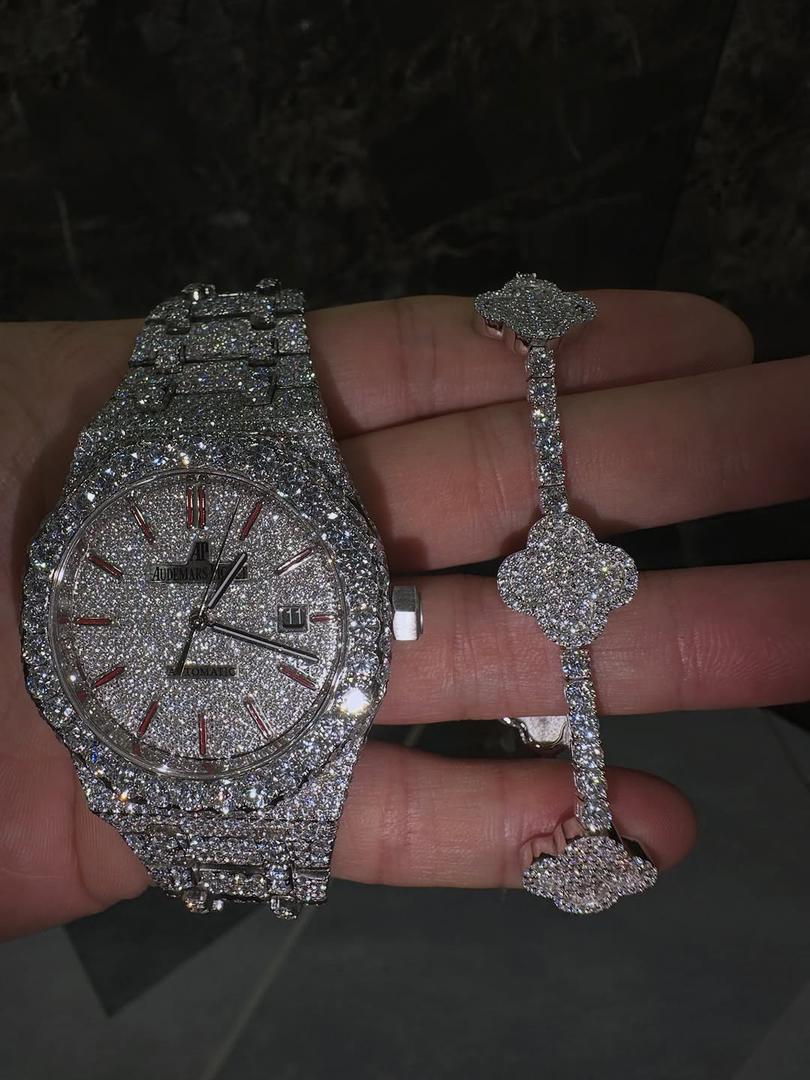 WhatsApp Image 2026-05-15 at 1.56.50 PM Rolex Iced Out Moissanite VVS Diamond Watch & Bracelet Combo – Luxury Bling Set - Image 1