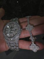 Rolex Iced Out Moissanite VVS Diamond Watch & Bracelet Combo – Luxury Bling Set - Image 3