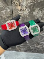 Leather straps  Cartier Diamond-Encrusted Luxury Automatic Watch – Colorful Straps Edition