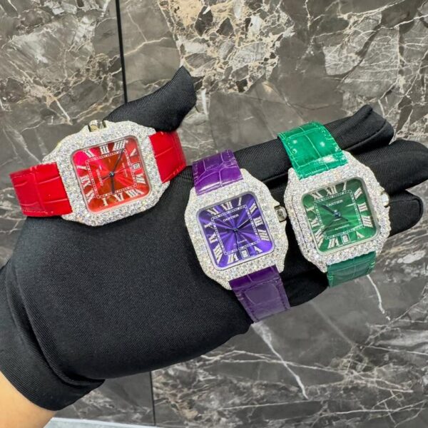 Leather straps  Cartier Diamond-Encrusted Luxury Automatic Watch – Colorful Straps Edition