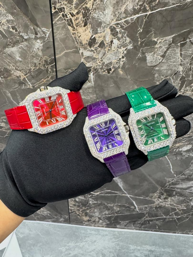 WhatsApp Image 2026-05-15 at 4.09.02 AM Leather straps Cartier Diamond-Encrusted Luxury Automatic Watch – Colorful Straps Edition - Image 1