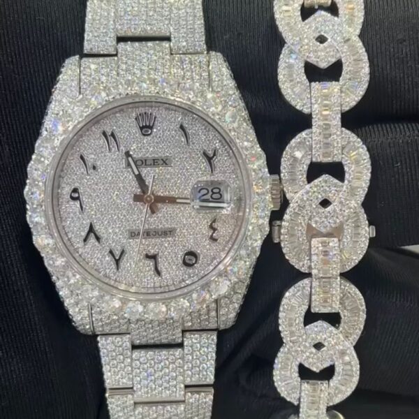 Rolex Datejust Diamond Iced-Out Watch & Diamond Bracelet Combo – Luxury Men's Jewelry Set