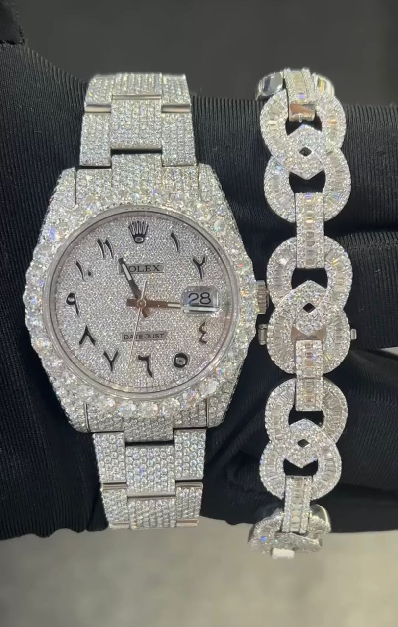 WhatsApp Image 2026-05-15 at 8.12.05 AM Rolex Datejust Diamond Iced-Out Watch & Diamond Bracelet Combo – Luxury Men's Jewelry Set - Image 1