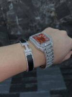 Cartier Iced Out Moissanite Watch & Diamond Bracelet Combo – VVS Luxury Timepiece Set - Image 2