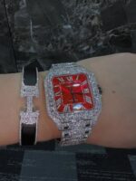 Cartier Iced Out Moissanite Watch & Diamond Bracelet Combo – VVS Luxury Timepiece Set