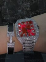 Cartier Iced Out Moissanite Watch & Diamond Bracelet Combo – VVS Luxury Timepiece Set - Image 3