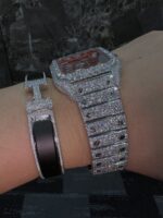 Cartier Iced Out Moissanite Watch & Diamond Bracelet Combo – VVS Luxury Timepiece Set - Image 6