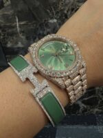 Cartier Iced Out Green Moissanite VVS Watch & Bracelet Combo - Image 2
