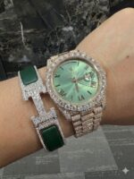 Cartier Iced Out Green Moissanite VVS Watch & Bracelet Combo - Image 3