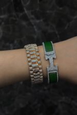 Cartier Iced Out Green Moissanite VVS Watch & Bracelet Combo - Image 4