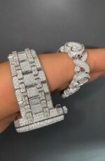 Audemars Piguet Iced Out VVS Moissanite Diamond Watch & Heart Link Bracelet Combo - Image 4