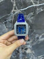 Leather Blue straps  Iced Out Automatic Cartier Watch – Women’s Watch & Bracelet Set