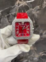 Red Leather straps  Iced Out Automatic   – VVS Certified Luxury Set