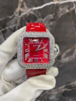 Red Leather straps  Iced Out Automatic   – VVS Certified Luxury Set - Image 2