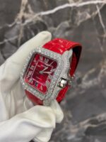 Red Leather straps  Iced Out Automatic   – VVS Certified Luxury Set - Image 4