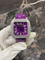 Leather straps Violet  Iced Out Automatic Watch – Moissanite & VVS Luxury Timepiece