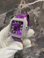 Leather straps Violet  Iced Out Automatic Watch – Moissanite & VVS Luxury Timepiece - Image 3