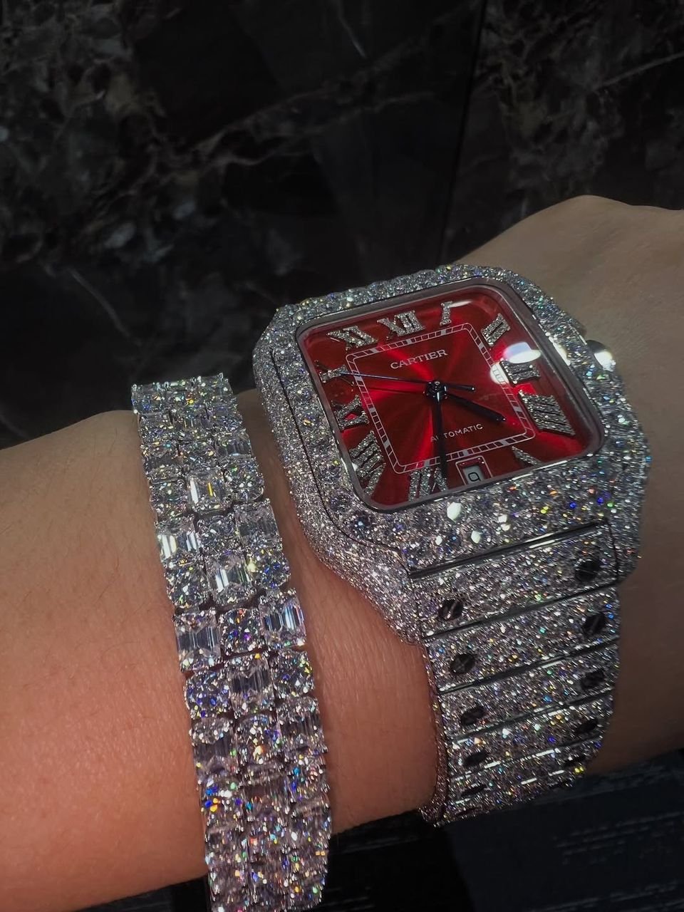 WhatsApp Image 2026-05-18 at 1.17.19 AM (1) Luxury Iced Out Cartier Style Moissanite Watch – Red Dial - Image 1