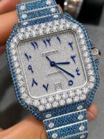Luxury Blue Iced Out Moissanite Cartier Style Watch - Image 2
