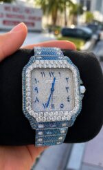 Luxury Blue Iced Out Moissanite Cartier Style Watch - Image 5