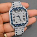 Luxury Blue Sapphire Iced Out Moissanite Cartier Style Watch - Image 2